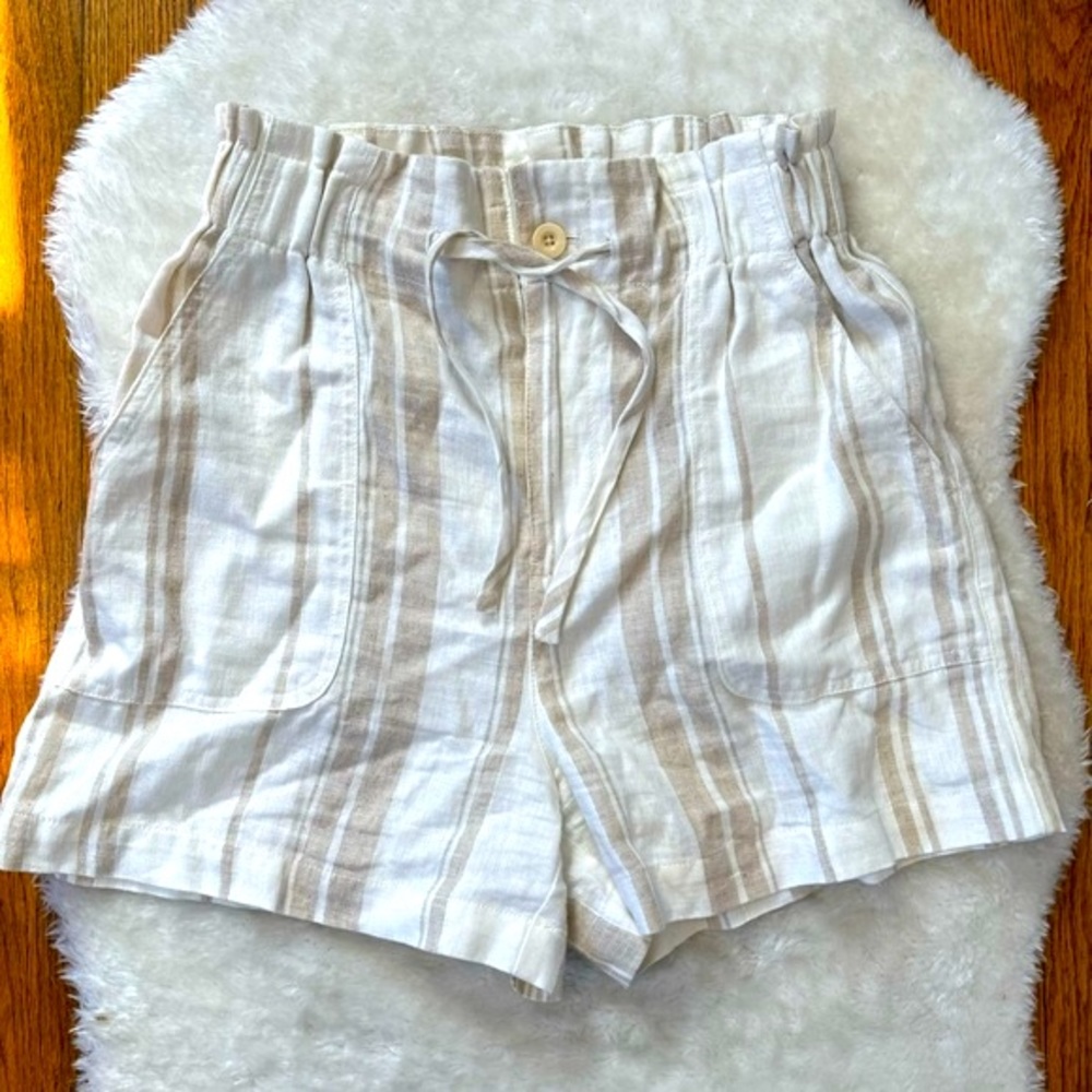 Madewell Linen Blend High Rise Pull On Paperbag Striped Shorts Sz XXS